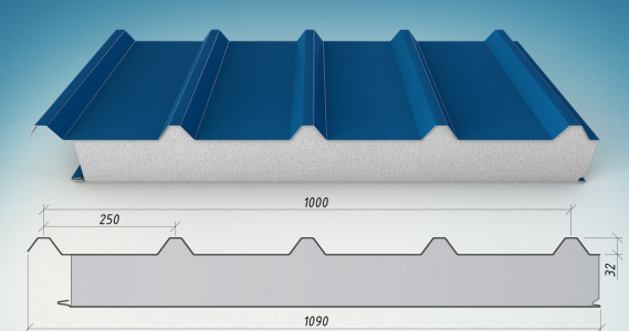 Кровельная сэндвич-панель с утеплителем из пенополистирола